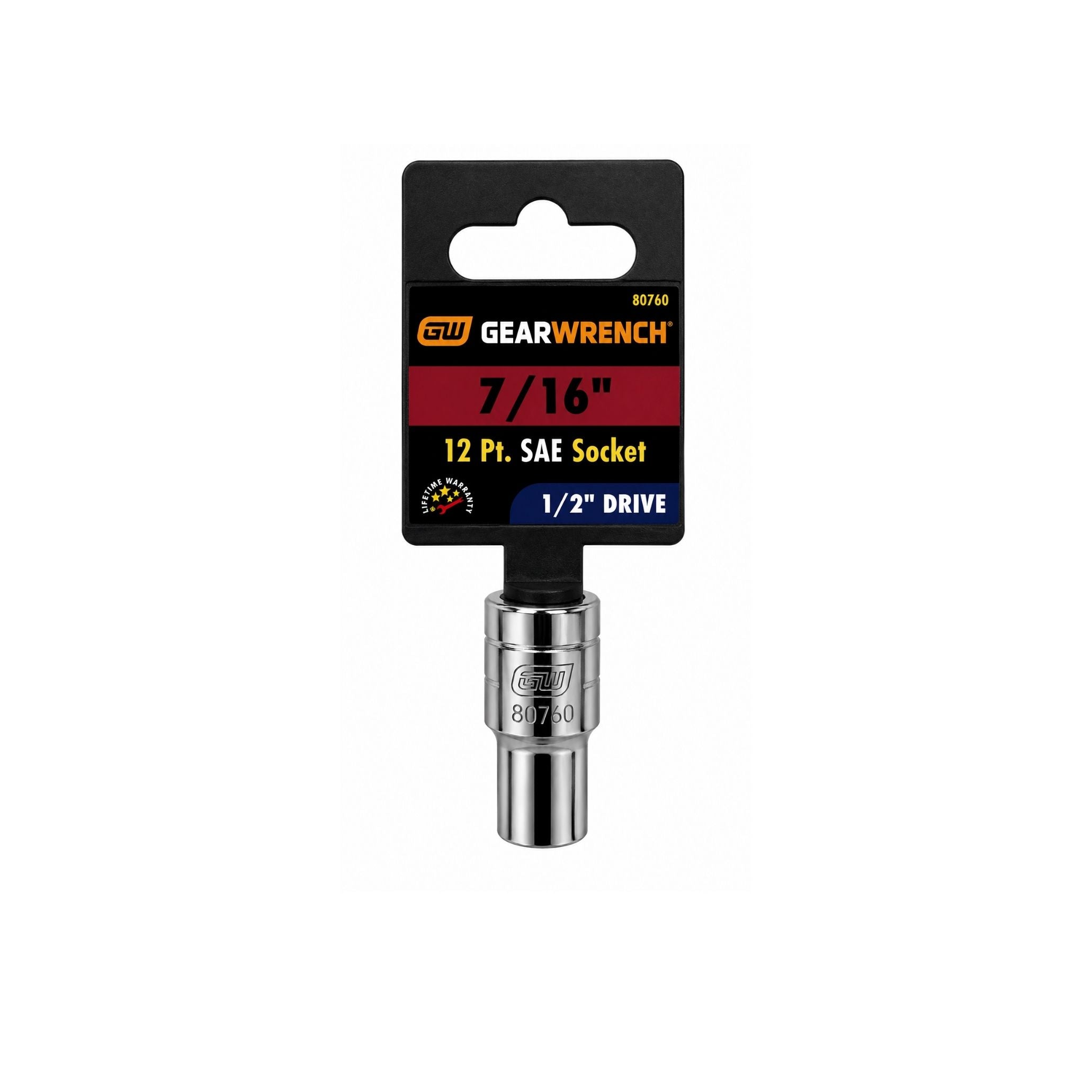 GEARWRENCH 7/16" SAE Socket, 12-Point, 1/2" Drive (Model 80760)