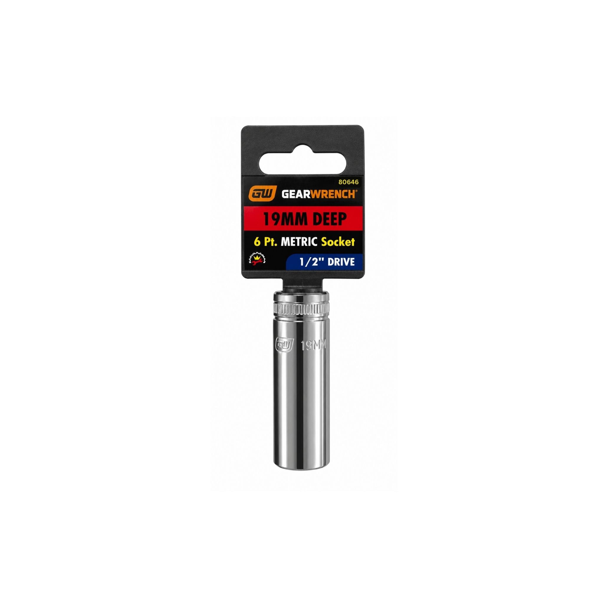 GEARWRENCH 19mm Deep Metric Socket, 6-Point, 1/2" Drive (Model 80646)