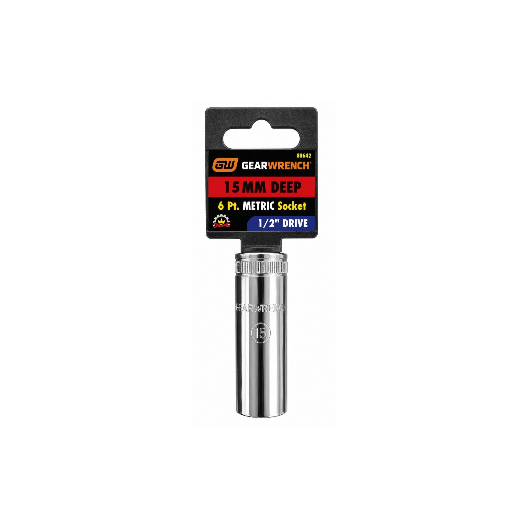 GEARWRENCH 15mm Deep Metric Socket, 6-Point, 1/2" Drive (Model 80642)