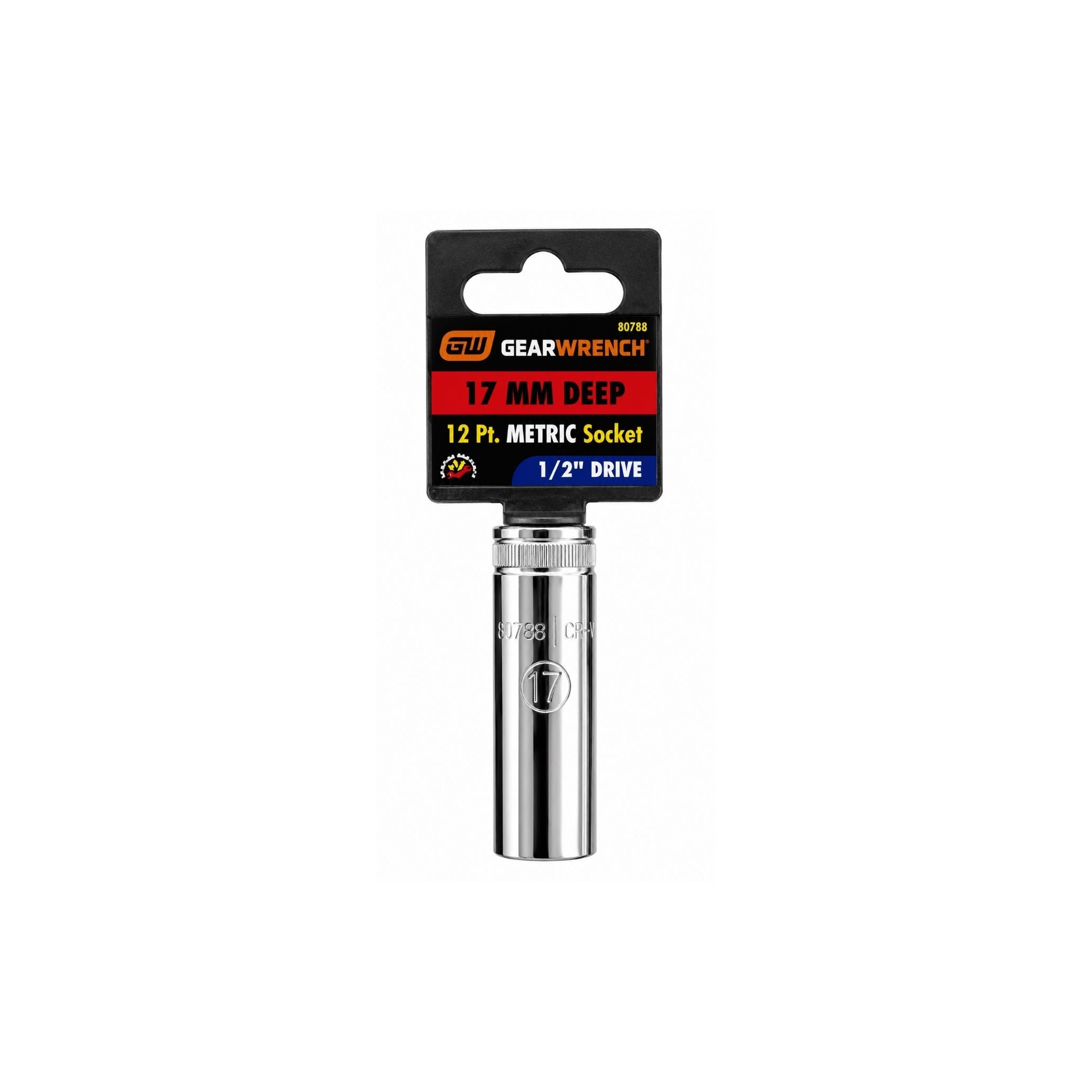GEARWRENCH 17mm Deep Metric Socket, 12-Point, 1/2" Drive (Model 80788)