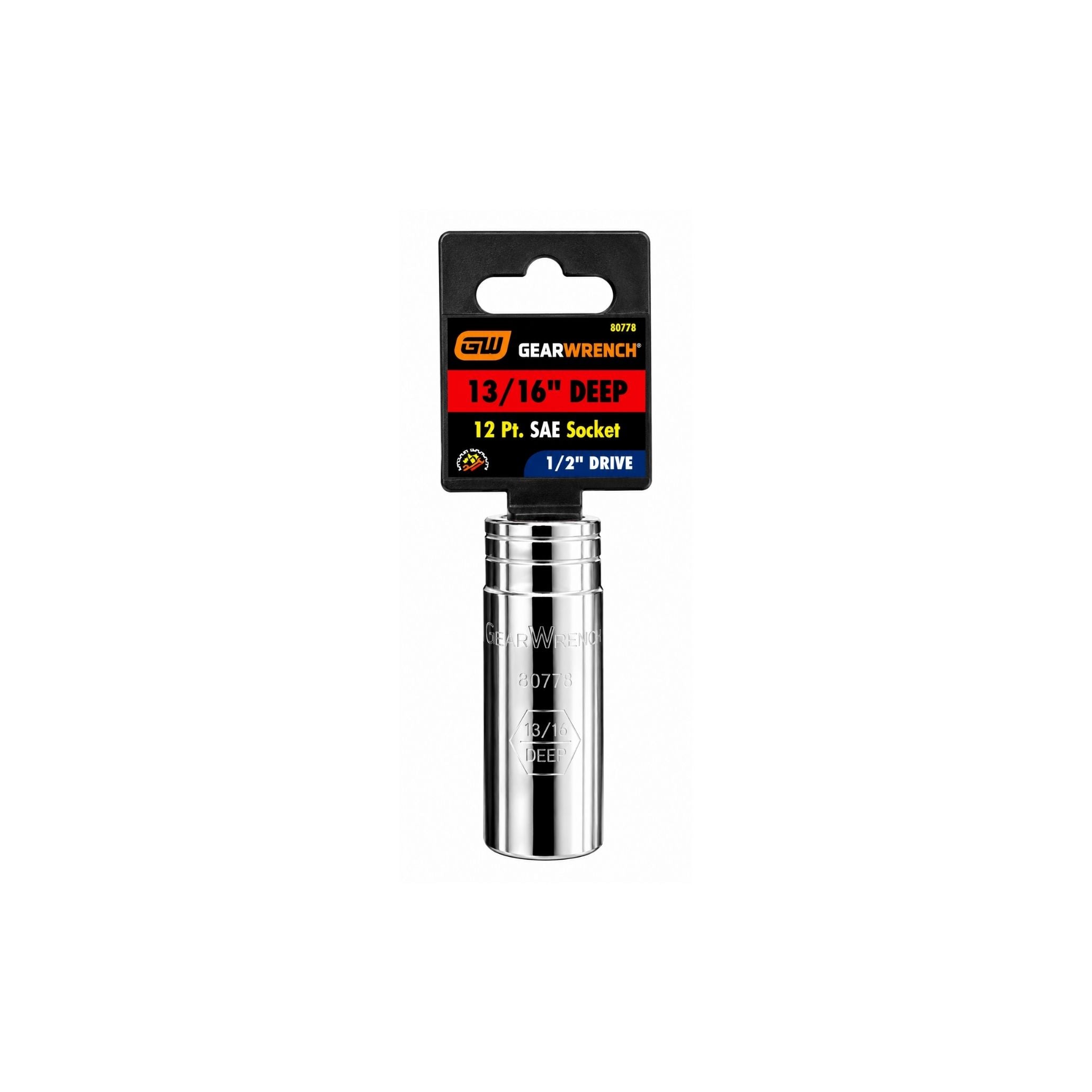 GEARWRENCH 13/16" Deep SAE Socket, 12-Point, 1/2" Drive (Model 80778)
