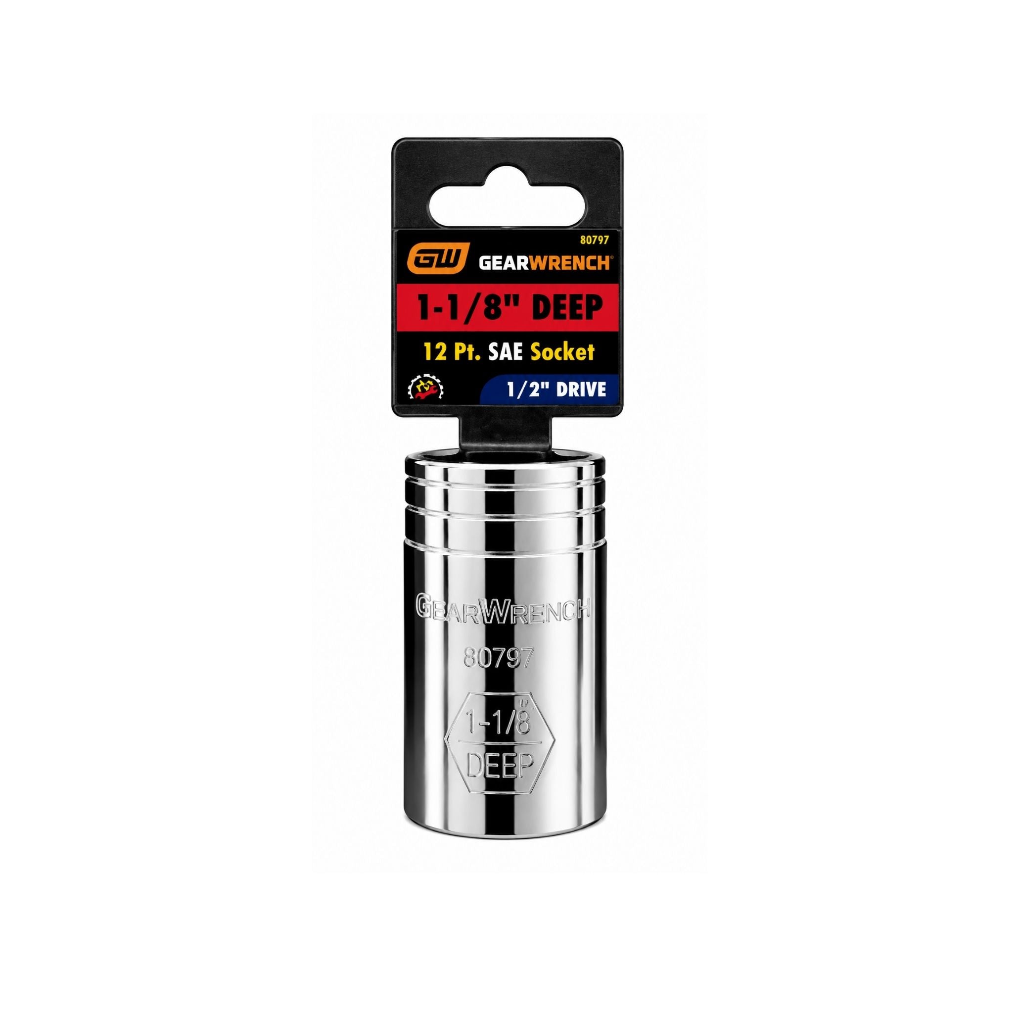 GEARWRENCH 1-1/8" Deep SAE Socket, 12-Point, 1/2" Drive (Model 80797)