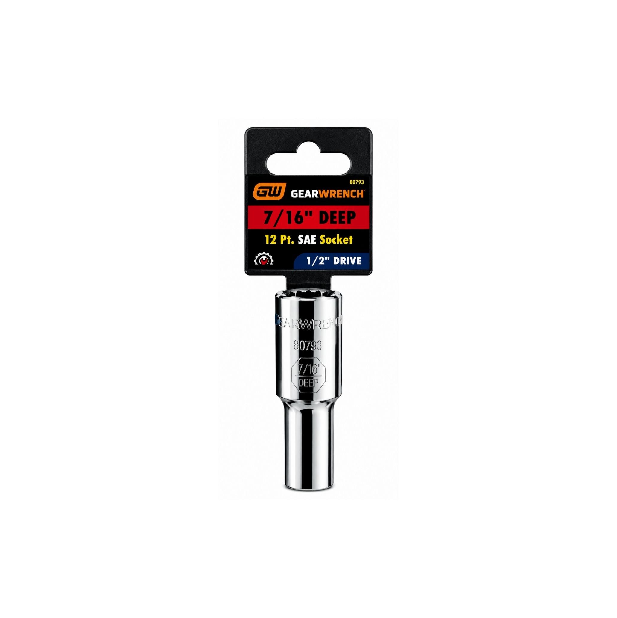 GEARWRENCH 7/16" Deep SAE Socket, 12-Point, 1/2" Drive (Model 80772)