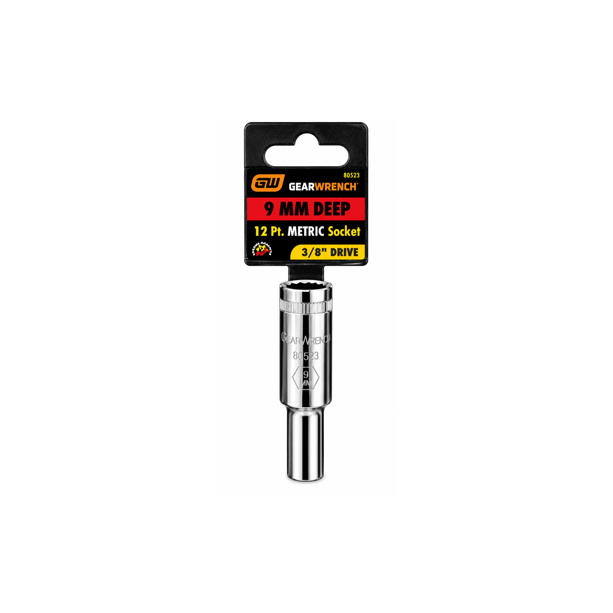 GEARWRENCH 9mm Deep Metric Socket, 12-Point, 3/8" Drive (Model 80523)