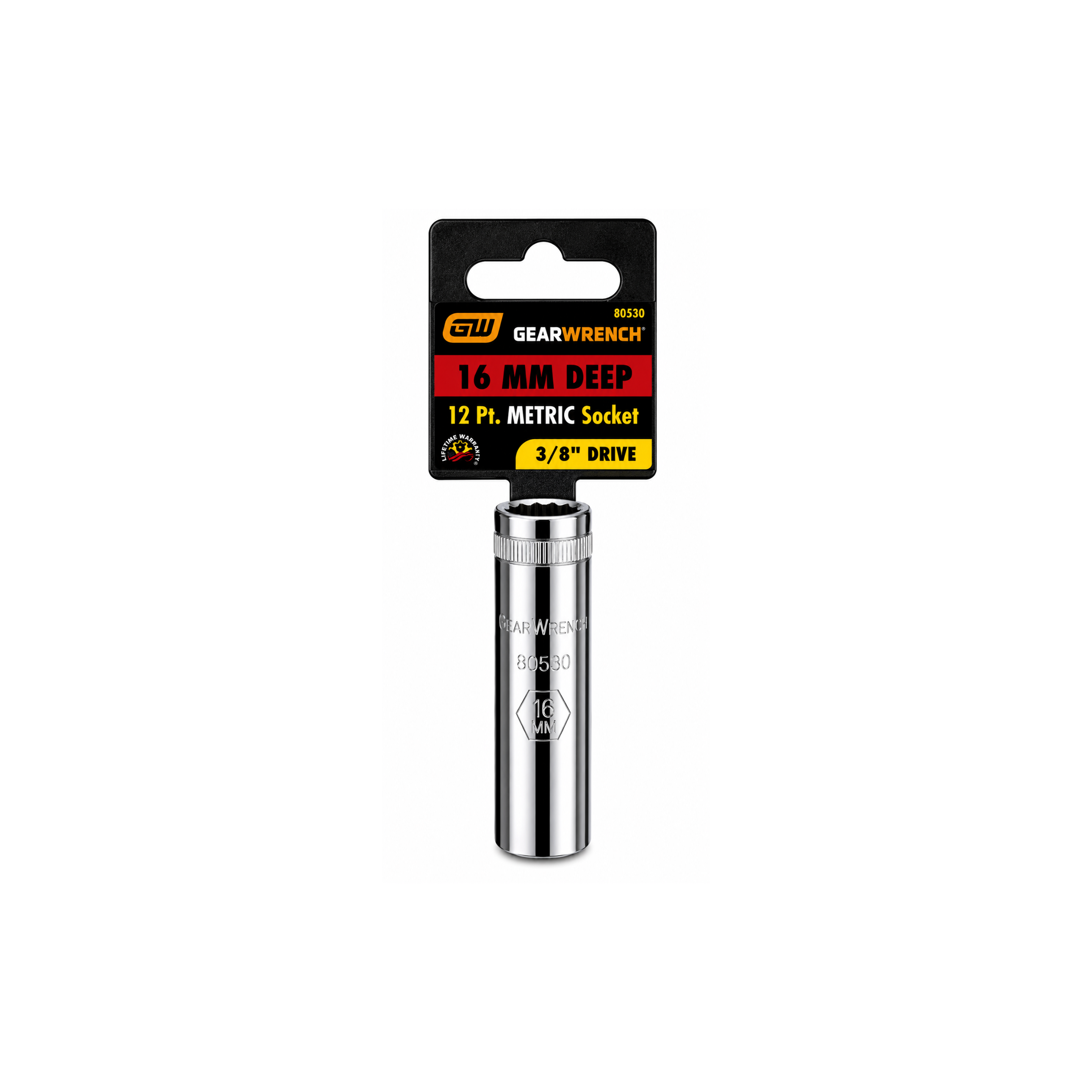GEARWRENCH 16mm Deep Metric Socket, 12-Point, 3/8" Drive (Model 80530)