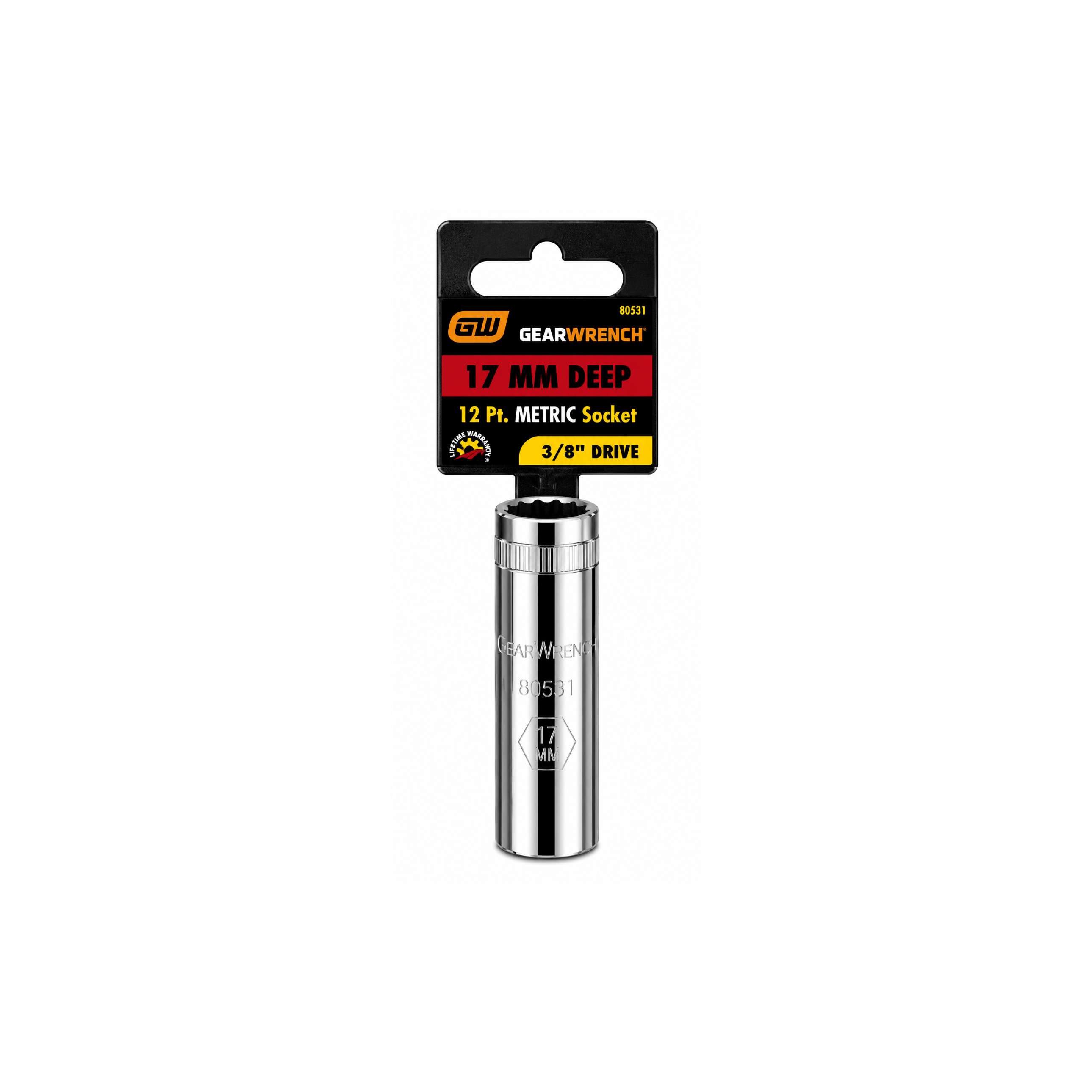 GEARWRENCH 117mm Deep Metric Socket, 12-Point, 3/8" Drive (Model 80531)