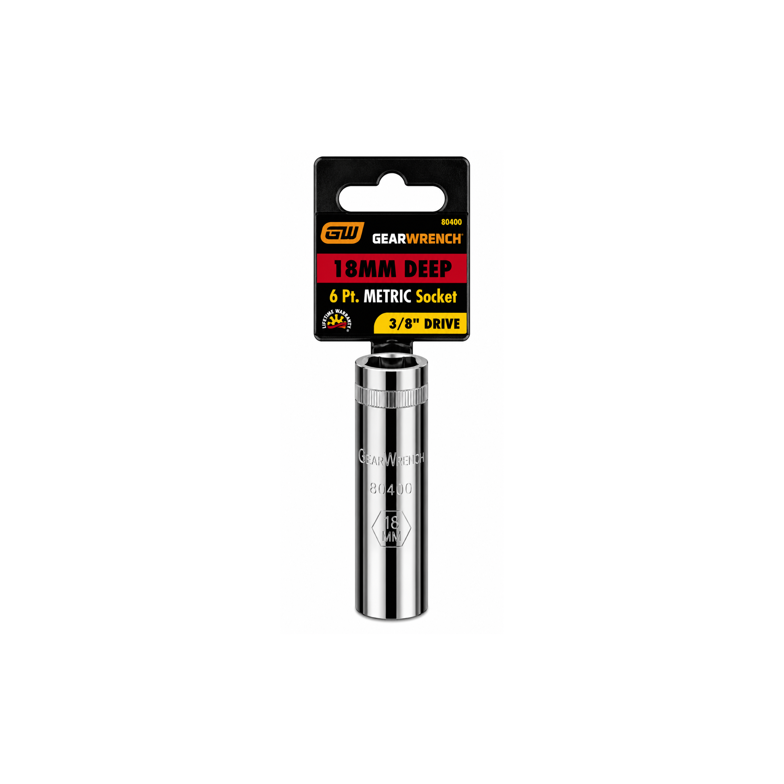 GEARWRENCH 18mm Deep Metric Socket, 6-Point, 3/8" Drive (80400)
