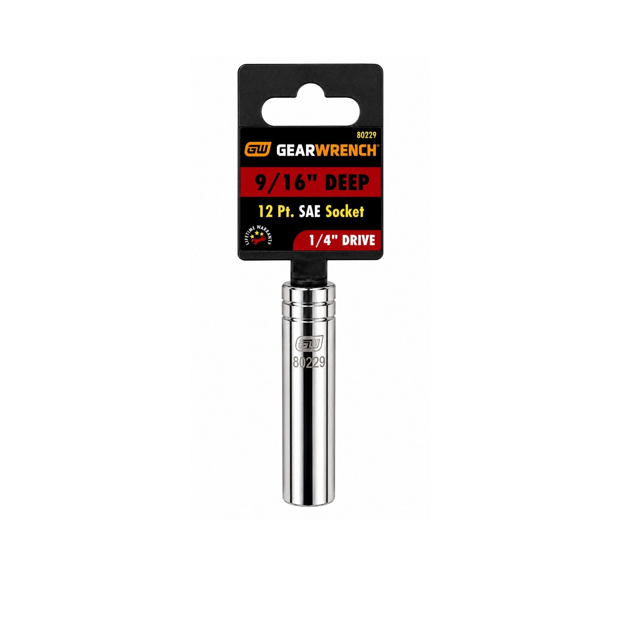 GEARWRENCH 9/16" Deep SAE Socket, 12-Point, 1/4" Drive (Model 80229)